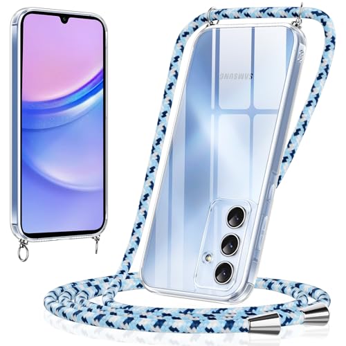 Xiltlly Handykette für Samsung Galaxy A15 4G Hülle mit Band Kette Handyhülle TPU Silikon Transparent zum Umhängen Stoßfest mit Kordel Necklace Schnur Schutzhülle Bumper Case für SamsungA15 4G, Blau 02 von Xiltlly