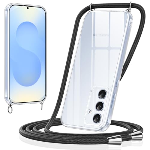 Xiltlly Handykette für Samsung Galaxy S25 Hülle mit Band Kette Handyhülle TPU Silikon Transparent zum Umhängen Stoßfest mit Kordel Necklace Schnur Schutzhülle Bumper Case für Samsung S25, Schwarz von Xiltlly