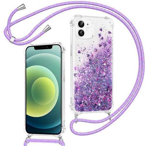 Xiltlly Handykette für iPhone 12 Mini Hülle mit Band, Glitzer Flüssig Durchsichtig Transparent Silikon Handyhülle mit Kette Kordel zum Umhängen Necklace Stoßfest Kratzfest Schutzhülle, Violett Xiltlly Handykette für iPhone 12 Mini Hülle mit Band, Glitzer Flüssig Durchsichtig Transparent Silikon Handyhülle mit Kette Kordel zum Umhängen Necklace Stoßfest Kratzfest Schutzhülle, Violett von Xiltlly