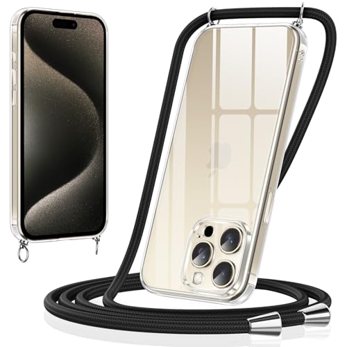 Xiltlly Handykette für iPhone 15 Pro Hülle mit Band Kette Handyhülle Weich TPU Silikon Transparent zum Umhängen Stoßfest mit Kordel Necklace Schnur Schutzhülle Bumper Case für iPhone 15Pro, Schwarz Xiltlly Handykette für iPhone 15 Pro Hülle mit Band Kette Handyhülle Weich TPU Silikon Transparent zum Umhängen Stoßfest mit Kordel Necklace Schnur Schutzhülle Bumper Case für iPhone 15Pro, Schwarz von Xiltlly