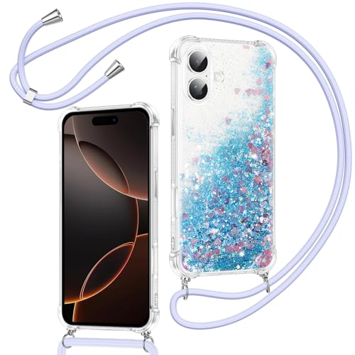 Xiltlly Handykette für iPhone 16 Hülle mit Band, Glitzer Flüssig Durchsichtig Transparent Silikon Handyhülle mit Kette Kordel zum Umhängen Necklace Stoßfest Kratzfest Schutzhülle, Blau Xiltlly Handykette für iPhone 16 Hülle mit Band, Glitzer Flüssig Durchsichtig Transparent Silikon Handyhülle mit Kette Kordel zum Umhängen Necklace Stoßfest Kratzfest Schutzhülle, Blau von Xiltlly