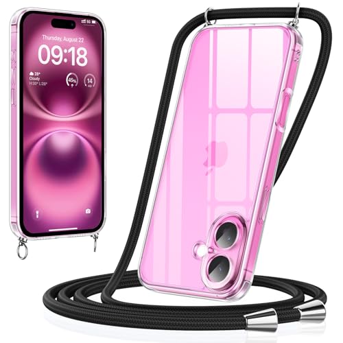 Xiltlly Handykette für iPhone 16 Hülle mit Band Kette Handyhülle Ultra Dünn Weich TPU Silikon Transparent zum Umhängen Stoßfest mit Kordel Necklace Schnur Schutzhülle Bumper Case für iPhone16, Schwarz Xiltlly Handykette für iPhone 16 Hülle mit Band Kette Handyhülle Ultra Dünn Weich TPU Silikon Transparent zum Umhängen Stoßfest mit Kordel Necklace Schnur Schutzhülle Bumper Case für iPhone16, Schwarz von Xiltlly