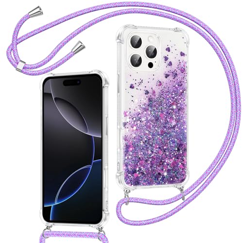 Xiltlly Handykette für iPhone 16 Pro Hülle mit Band, Glitzer Flüssig Durchsichtig Transparent Silikon Handyhülle mit Kette Kordel zum Umhängen Necklace Stoßfest Kratzfest Schutzhülle, Violett Xiltlly Handykette für iPhone 16 Pro Hülle mit Band, Glitzer Flüssig Durchsichtig Transparent Silikon Handyhülle mit Kette Kordel zum Umhängen Necklace Stoßfest Kratzfest Schutzhülle, Violett von Xiltlly