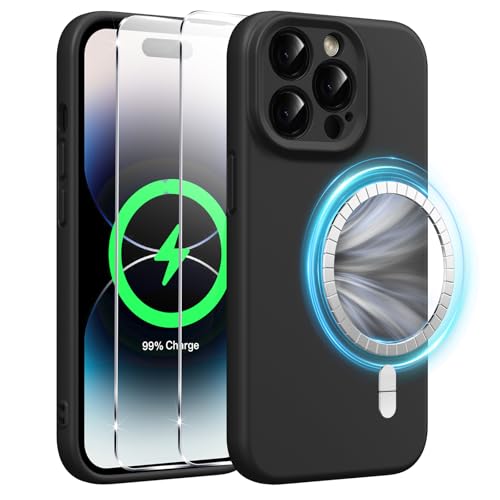 Xiltlly Magnetisch Silikon Hülle für iPhone 14 Pro Max 6,7 Zoll mit 2 Stück Schutzfolie, Kompatibel mit MagSafe, Stoßfeste Kratzfeste Handyhülle für iPhone 14 Pro Max, Schwarz Xiltlly Magnetisch Silikon Hülle für iPhone 14 Pro Max 6,7 Zoll mit 2 Stück Schutzfolie, Kompatibel mit MagSafe, Stoßfeste Kratzfeste Handyhülle für iPhone 14 Pro Max, Schwarz von Xiltlly