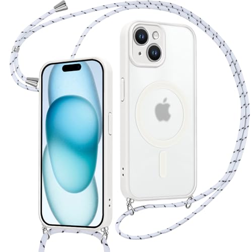 Xiltlly Magnetische Handykette für iPhone 15 6.1" Hülle mit Band, Kompatibel mit Magsafe, Matt Transluzente PC + TPU Stoßfest Schutzhülle mit Abnehmbar Kordel zum Umhängen Case für iPhone 15, Weiß Xiltlly Magnetische Handykette für iPhone 15 6.1" Hülle mit Band, Kompatibel mit Magsafe, Matt Transluzente PC + TPU Stoßfest Schutzhülle mit Abnehmbar Kordel zum Umhängen Case für iPhone 15, Weiß von Xiltlly