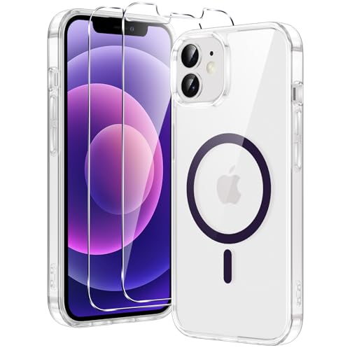 Xiltlly für iPhone 12 Hülle, Magnetisch Handyhülle mit 2 Schutzfolie, Kompatibel mit MagSafe, TPU Stoßfeste Kratzfeste Schutzhülle für iPhone 12 Pro, Transparent-Lila Xiltlly für iPhone 12 Hülle, Magnetisch Handyhülle mit 2 Schutzfolie, Kompatibel mit MagSafe, TPU Stoßfeste Kratzfeste Schutzhülle für iPhone 12 Pro, Transparent-Lila von Xiltlly