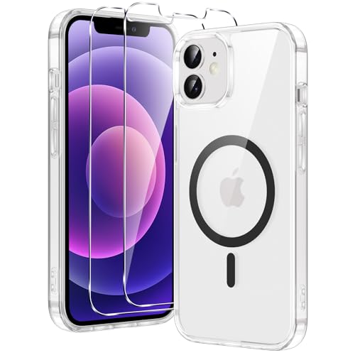 Xiltlly für iPhone 12 Hülle, Magnetisch Handyhülle mit 2 Schutzfolie, Kompatibel mit MagSafe, TPU Stoßfeste Kratzfeste Schutzhülle für iPhone 12 Pro, Transparent-Schwarz Xiltlly für iPhone 12 Hülle, Magnetisch Handyhülle mit 2 Schutzfolie, Kompatibel mit MagSafe, TPU Stoßfeste Kratzfeste Schutzhülle für iPhone 12 Pro, Transparent-Schwarz von Xiltlly