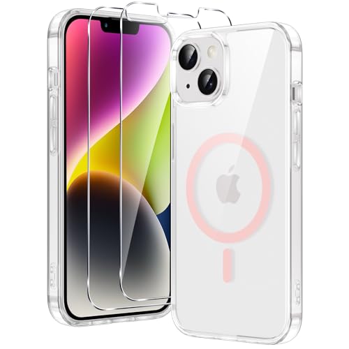 Xiltlly für iPhone 14 Hülle, Magnetisch Handyhülle mit 2 Schutzfolie, Kompatibel mit MagSafe, TPU Stoßfeste Kratzfeste Schutzhülle für iPhone 13, Klar-Rosa Xiltlly für iPhone 14 Hülle, Magnetisch Handyhülle mit 2 Schutzfolie, Kompatibel mit MagSafe, TPU Stoßfeste Kratzfeste Schutzhülle für iPhone 13, Klar-Rosa von Xiltlly