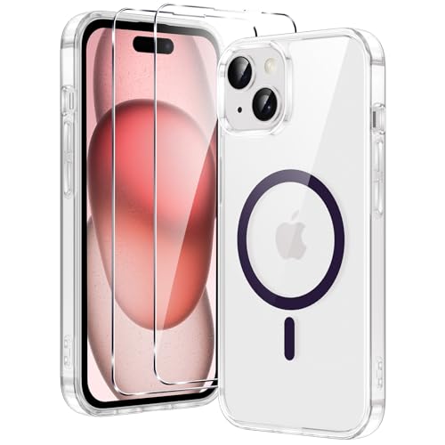 Xiltlly für iPhone 15 Hülle, Magnetisch Handyhülle mit 2 Schutzfolie, Kompatibel mit MagSafe, TPU Stoßfeste Kratzfeste Schutzhülle für iPhone 15, Klar-Lila Xiltlly für iPhone 15 Hülle, Magnetisch Handyhülle mit 2 Schutzfolie, Kompatibel mit MagSafe, TPU Stoßfeste Kratzfeste Schutzhülle für iPhone 15, Klar-Lila von Xiltlly