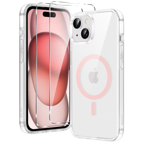 Xiltlly für iPhone 15 Hülle, Magnetisch Handyhülle mit 2 Schutzfolie, Kompatibel mit MagSafe, TPU Stoßfeste Kratzfeste Schutzhülle für iPhone 15, Klar-Rosa Xiltlly für iPhone 15 Hülle, Magnetisch Handyhülle mit 2 Schutzfolie, Kompatibel mit MagSafe, TPU Stoßfeste Kratzfeste Schutzhülle für iPhone 15, Klar-Rosa von Xiltlly