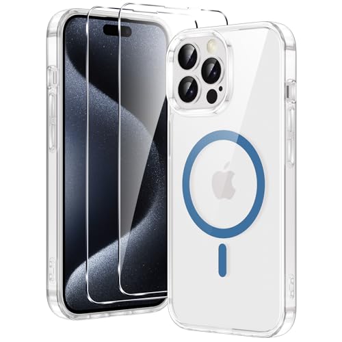 Xiltlly für iPhone 15 Pro Hülle, Magnetisch Handyhülle mit 2 Schutzfolie, Kompatibel mit MagSafe, TPU Stoßfeste Kratzfeste Schutzhülle für iPhone 15 Pro, Klar-Blau Xiltlly für iPhone 15 Pro Hülle, Magnetisch Handyhülle mit 2 Schutzfolie, Kompatibel mit MagSafe, TPU Stoßfeste Kratzfeste Schutzhülle für iPhone 15 Pro, Klar-Blau von Xiltlly