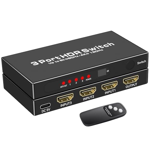 HDMI 2.1 Switch, 8K @ 60Hz HDMI Switcher Splitter 3 in 1 Out, 4K @ 120Hz Support HDCP 2.3, VRR & ALLM, Dolby Vision & Atmos, High-Speed 48Gbps for PS5, X-Box, TV Box, DVD Player HDMI 2.1 Switch, 8K @ 60Hz HDMI Switcher Splitter 3 in 1 Out, 4K @ 120Hz Support HDCP 2.3, VRR & ALLM, Dolby Vision & Atmos, High-Speed 48Gbps for PS5, X-Box, TV Box, DVD Player von XinYaa