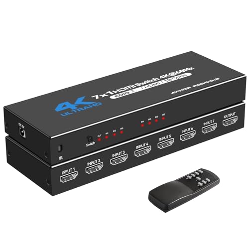 HDMI Switcher 7 in 1 Out, 7x1 HDMI 2.0 Switcher 4K @ 60Hz mit Wireless IR Remote Support 7 in 1 Unterstützt 3D Dolby Vision/Atmos für HDTV Digital Projektoren Home Cinema X-BOX, PS5/4, Roku, Fire HDMI Switcher 7 in 1 Out, 7x1 HDMI 2.0 Switcher 4K @ 60Hz mit Wireless IR Remote Support 7 in 1 Unterstützt 3D Dolby Vision/Atmos für HDTV Digital Projektoren Home Cinema X-BOX, PS5/4, Roku, Fire von XinYaa