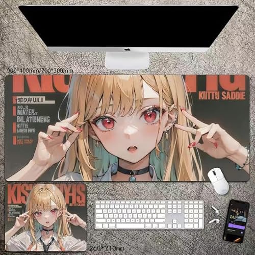My Dress-Up Darling Mauspad Anime Kitagawa Marin, rutschfeste Gummimatte, 90 x 40 cm/26 x 21 cm, geeignet für Desktop, PC, Laptop, Büro von Xinchangda
