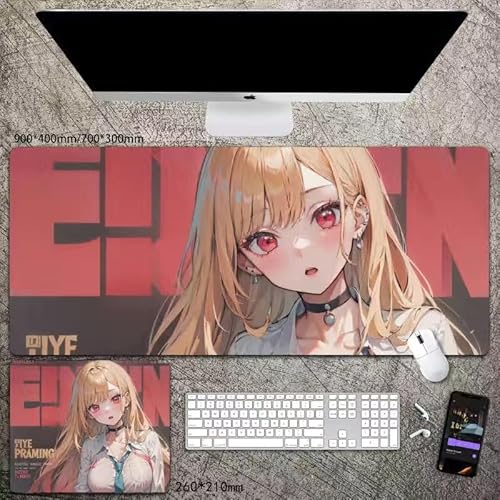 Xinchangda My Dress-Up Darling Mauspad Anime Kitagawa Marin, rutschfeste Gummimatte, 90 x 40 cm/26 x 21 cm, geeignet für Desktop, PC, Laptop, Büro von Xinchangda