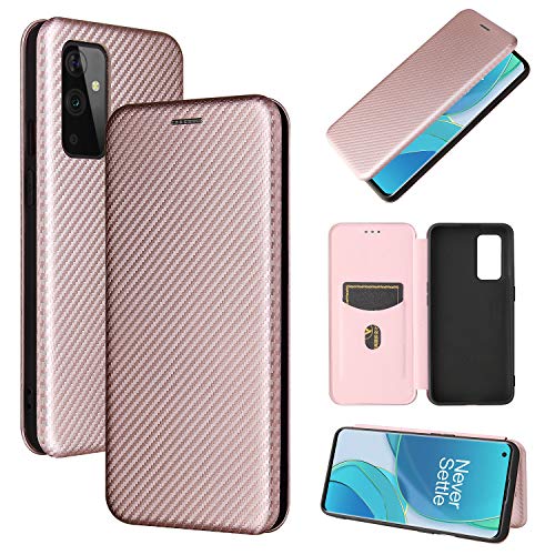 Xindemei für OnePlus 9/9 Pro Carbon Geldbörse Flip Flip Folio Phone Case stoßfeste Schutzhülle mit Kartensteckplatz (für OnePlus 9 Pro, Roségold) von Xindemei