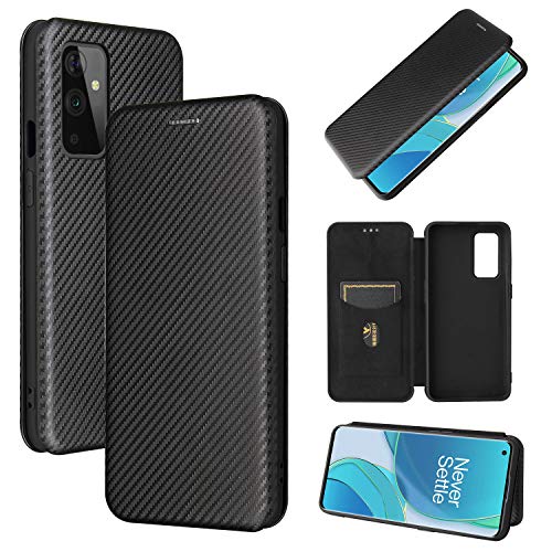 Xindemei für OnePlus 9/9 Pro Carbon Geldbörse Flip Flip Folio Phone Case stoßfeste Schutzhülle mit Kartensteckplatz (für OnePlus 9 Pro, Schwarz) von Xindemei
