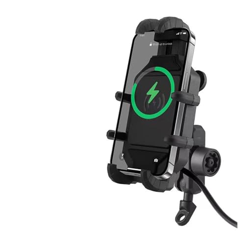 XingPuBhD GPS Navigations Halterung Outdoor Motorrad Reiten Stoßdämpfung Handy Halterung Acht Klaue Feste Halterung Drahtlose Lade Navigation Halter Telefonhalterung (Size : Charging - Mirror) von XingPuBhD