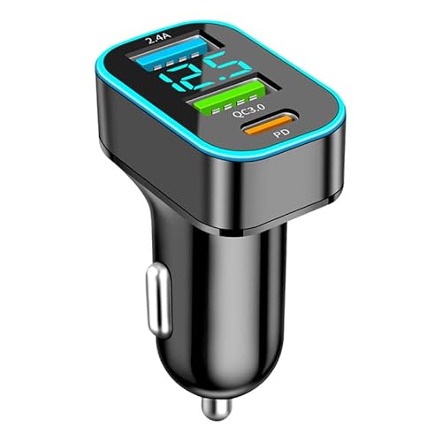 3-Port USB Auto C Ladegerät, 66W Zigarettenanzünder Schnellladegerät Adapter, QC3.0+PD+2.4A USB mit LED Voltmeter mit iOS, Android, Samsung, Tablet und Allen Smartphones von Xingdianfu