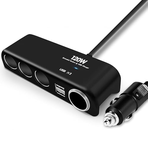 4-Wege-Kfz-Ladegerät, Splitter, Netzadapter mit Mehrfachsteckdose, 2.4A Dual-USB, 12 V-24 V Auto Ladegerät Zigarettenanzünder von Xingdianfu