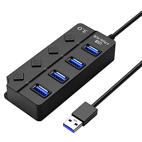 USB Hub, 4 Ports USB Splitter mit unabhängigen Schalterungen, 4 USB 3.0 Adapter für PC, mit LED-Licht, mehrfacher USB-Buchse für schnelle Datenübertragung von Xingdianfu