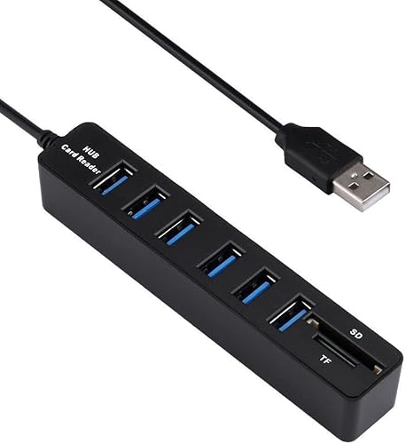 USB-Hub, universeller Daten-Hub mit 6 Anschlüssen, USB 2.0, USB-2.0-Splitter mit Kabel für Notebook/Laptop/PC/MacBook von Xingdianfu