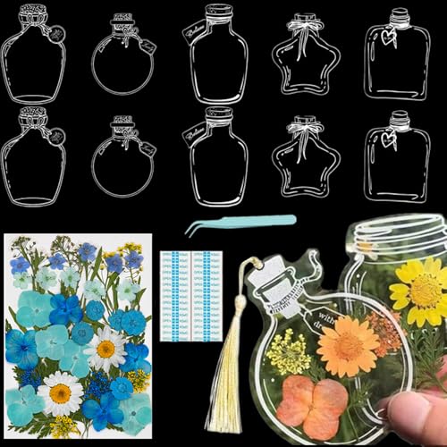 Lesezeichen mit getrockneten Blumen, handgefertigt, transparent, gepresste Blumen, Lesezeichen-Set, personalisierbar, klares Glas, Wunschflasche, Bastel-Seitenmarker, Clips, Geschenke (Flasche_G Lesezeichen mit getrockneten Blumen, handgefertigt, transparent, gepresste Blumen, Lesezeichen-Set, personalisierbar, klares Glas, Wunschflasche, Bastel-Seitenmarker, Clips, Geschenke (Flasche_G von Xinhelan