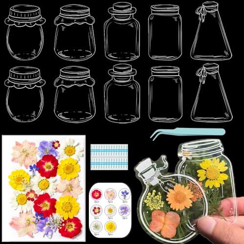 Lesezeichen zum Selbermachen, getrocknete Blumen, handgefertigt, transparent, gepresste Blumen, Lesezeichen-Set, personalisierbar, klares Glas, Wunschflasche, Bastel-Seitenmarker, Clips, Geschenke Lesezeichen zum Selbermachen, getrocknete Blumen, handgefertigt, transparent, gepresste Blumen, Lesezeichen-Set, personalisierbar, klares Glas, Wunschflasche, Bastel-Seitenmarker, Clips, Geschenke von Xinhelan