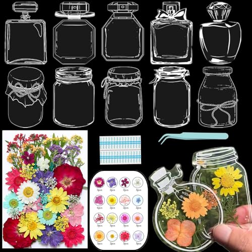 Lesezeichen zum Selbermachen, getrocknete Blumen, handgefertigt, transparent, gepresste Blumen, Lesezeichen-Set, personalisierbar, klares Glas, Wunschflasche, Bastel-Seitenmarker, Clips, Geschenke Lesezeichen zum Selbermachen, getrocknete Blumen, handgefertigt, transparent, gepresste Blumen, Lesezeichen-Set, personalisierbar, klares Glas, Wunschflasche, Bastel-Seitenmarker, Clips, Geschenke von Xinhelan