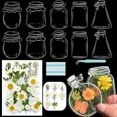 Lesezeichen zum Selbermachen, getrocknete Blumen, handgefertigt, transparent, gepresste Blumen, Lesezeichen-Set, personalisierbar, klares Glas, Wunschflasche, Bastel-Seitenmarker, Clips, Geschenke Lesezeichen zum Selbermachen, getrocknete Blumen, handgefertigt, transparent, gepresste Blumen, Lesezeichen-Set, personalisierbar, klares Glas, Wunschflasche, Bastel-Seitenmarker, Clips, Geschenke von Xinhelan