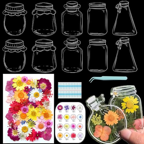 Lesezeichen zum Selbermachen, getrocknete Blumen, handgefertigt, transparent, gepresste Blumen, Lesezeichen-Set, personalisierbar, klares Glas, Wunschflasche, Bastel-Seitenmarker, Clips, Geschenke Lesezeichen zum Selbermachen, getrocknete Blumen, handgefertigt, transparent, gepresste Blumen, Lesezeichen-Set, personalisierbar, klares Glas, Wunschflasche, Bastel-Seitenmarker, Clips, Geschenke von Xinhelan