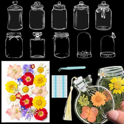 Lesezeichen zum Selbermachen, getrocknete Blumen, handgefertigt, transparent, gepresste Blumen, Lesezeichen-Set, personalisierbar, klares Glas, Wunschflasche, Bastel-Seitenmarker, Clips, Geschenke Lesezeichen zum Selbermachen, getrocknete Blumen, handgefertigt, transparent, gepresste Blumen, Lesezeichen-Set, personalisierbar, klares Glas, Wunschflasche, Bastel-Seitenmarker, Clips, Geschenke von Xinhelan
