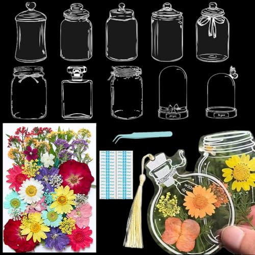 Lesezeichen zum Selbermachen, getrocknete Blumen, handgefertigt, transparent, gepresste Blumen, Lesezeichen-Set, personalisierbar, klares Glas, Wunschflasche, Bastel-Seitenmarker, Clips, Geschenke Lesezeichen zum Selbermachen, getrocknete Blumen, handgefertigt, transparent, gepresste Blumen, Lesezeichen-Set, personalisierbar, klares Glas, Wunschflasche, Bastel-Seitenmarker, Clips, Geschenke von Xinhelan