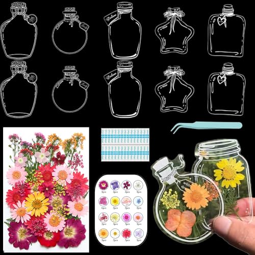 Lesezeichen zum Selbermachen, getrocknete Blumen, handgefertigt, transparent, gepresste Blumen, Lesezeichen-Set, personalisierbar, klares Glas, Wunschflasche, Bastel-Seitenmarker, Clips, Geschenke Lesezeichen zum Selbermachen, getrocknete Blumen, handgefertigt, transparent, gepresste Blumen, Lesezeichen-Set, personalisierbar, klares Glas, Wunschflasche, Bastel-Seitenmarker, Clips, Geschenke von Xinhelan