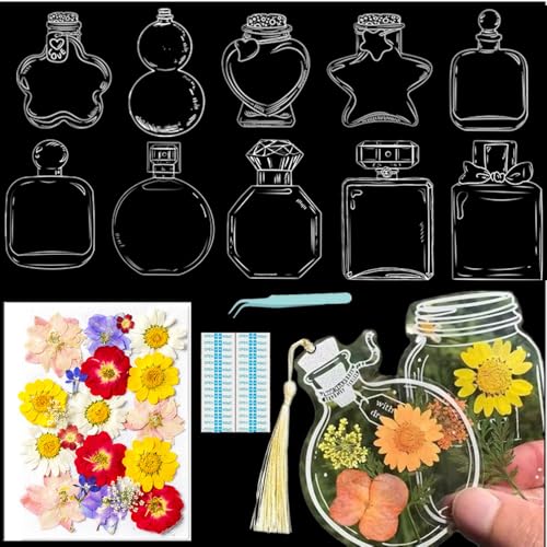 Lesezeichen zum Selbermachen, getrocknete Blumen, handgefertigt, transparent, gepresste Blumen, Lesezeichen-Set, personalisierbar, klares Glas, Wunschflasche, Bastel-Seitenmarker, Clips, Geschenke Lesezeichen zum Selbermachen, getrocknete Blumen, handgefertigt, transparent, gepresste Blumen, Lesezeichen-Set, personalisierbar, klares Glas, Wunschflasche, Bastel-Seitenmarker, Clips, Geschenke von Xinhelan