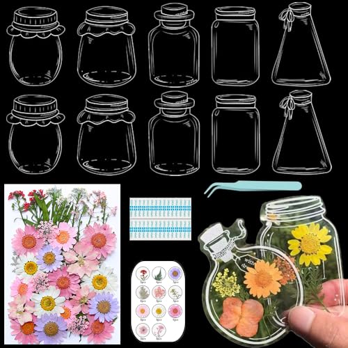 Lesezeichen zum Selbermachen, getrocknete Blumen, handgefertigt, transparent, gepresste Blumen, Lesezeichen-Set, personalisierbar, klares Glas, Wunschflasche, Bastel-Seitenmarker, Clips, Geschenke Lesezeichen zum Selbermachen, getrocknete Blumen, handgefertigt, transparent, gepresste Blumen, Lesezeichen-Set, personalisierbar, klares Glas, Wunschflasche, Bastel-Seitenmarker, Clips, Geschenke von Xinhelan