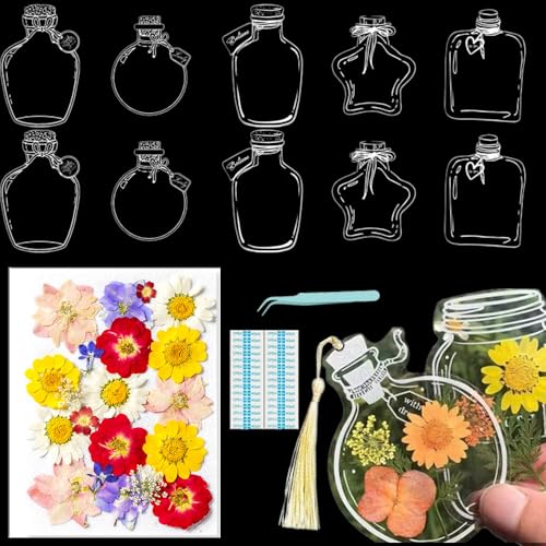 Lesezeichen zum Selbermachen, getrocknete Blumen, handgefertigt, transparent, gepresste Blumen, Lesezeichen-Set, personalisierbar, klares Glas, Wunschflasche, Basteln, Seitenmarkierer, Clips Lesezeichen zum Selbermachen, getrocknete Blumen, handgefertigt, transparent, gepresste Blumen, Lesezeichen-Set, personalisierbar, klares Glas, Wunschflasche, Basteln, Seitenmarkierer, Clips von Xinhelan