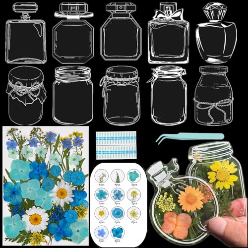 Lesezeichen zum Selbermachen, getrocknete Blumen, handgefertigt, transparent, gepresste Blumen, Lesezeichen-Set, personalisierbar, klares Glas, Wunschflasche, Basteln, Seitenmarkierer, Clips Lesezeichen zum Selbermachen, getrocknete Blumen, handgefertigt, transparent, gepresste Blumen, Lesezeichen-Set, personalisierbar, klares Glas, Wunschflasche, Basteln, Seitenmarkierer, Clips von Xinhelan