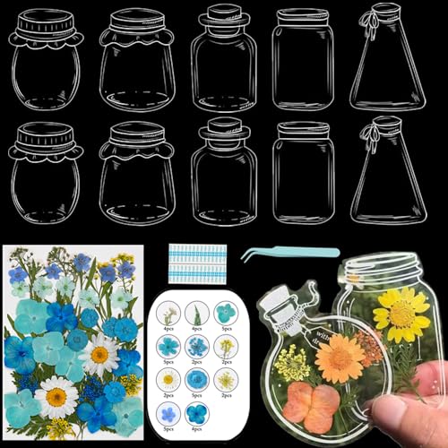 Lesezeichen zum Selbermachen, getrocknete Blumen, handgefertigt, transparent, gepresste Blumen, Lesezeichen-Set, personalisierbar, klares Glas, Wunschflasche, Basteln, Seitenmarkierer, Clips Lesezeichen zum Selbermachen, getrocknete Blumen, handgefertigt, transparent, gepresste Blumen, Lesezeichen-Set, personalisierbar, klares Glas, Wunschflasche, Basteln, Seitenmarkierer, Clips von Xinhelan