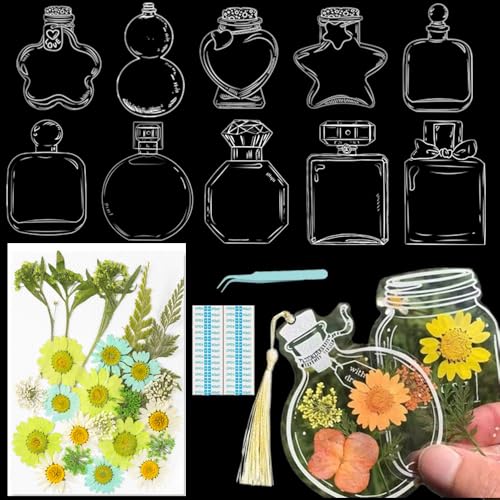 Lesezeichen zum Selbermachen, getrocknete Blumen, handgefertigt, transparent, gepresste Blumen, Lesezeichen-Set, personalisierbar, klares Glas, Wunschflasche, Basteln, Seitenmarkierer, Clips Lesezeichen zum Selbermachen, getrocknete Blumen, handgefertigt, transparent, gepresste Blumen, Lesezeichen-Set, personalisierbar, klares Glas, Wunschflasche, Basteln, Seitenmarkierer, Clips von Xinhelan