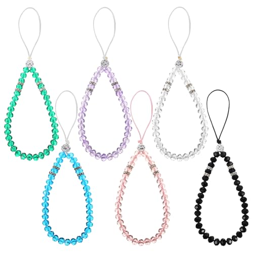 Xinjoduz 6 Stück Handyanhänger Handykette Glitzer Handykette Kurz Perlen Anhänger Kette Telefon Handykette Kurz Universal Handgelenkschlaufe Perlen Handyhülle Anhänger Kette Strass Kurz Für Mädchen von Xinjoduz