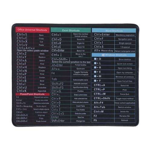 Kurzbefehle Mauspad, Mauspad Klein 26 X 21cm, Schreibtischunterlage Excel, Schwarz Excel Shortcuts Unterlage, Anti Rutsch Mousepad für Büro Zubehör Zuhause Laptop Computer Tastatur Kurzbefehle Mauspad, Mauspad Klein 26 X 21cm, Schreibtischunterlage Excel, Schwarz Excel Shortcuts Unterlage, Anti Rutsch Mousepad für Büro Zubehör Zuhause Laptop Computer Tastatur von Xinjoduz