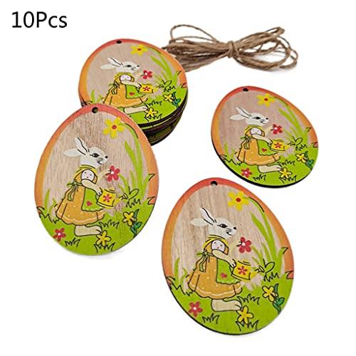 10 Stcs Ostereier Holzscheiben Anhänger Hängende Ornamente Handwerk Party Dekoration von Xinsheinelry