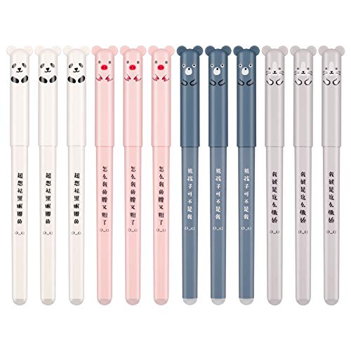 Xinstroe 12 Stück Radierbarer Kugelschreiber, Cartoon Stifte Gel Ink Pen Erasable Pen Löschbarer Gelstift für Kinder Studenten Schule Büro (Blau) von Xinstroe