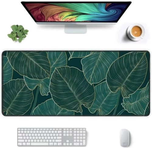 Mauspad XXL Mauspad Gaming 1200x600x3mm, Mousepad XL mit Vernähte Kanten, rutschfeste Schreibtischunterlage Große für Verbessert Präzision (Grüne Tropische Pflanzen) von Xinyuer