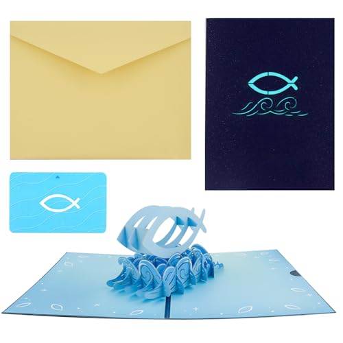 Kommunionkarte,3D Karte Kommunion,Kommunionkarte einladungskarte zur taufe,kommunion fisch grußkarte,Christliche Karte mit Umschlag,3d card for communion,Kommunion & Konfirmation für Mädchen & Jungen von Xionghonglong