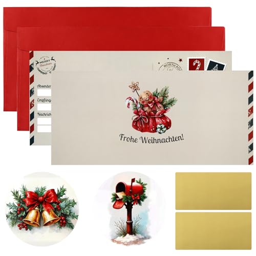 Xionghonglong 2 Gutscheine Weihnachten, Weihnachtskarte mit Rubbelaufkleber/Umschlag, Weihnachten, Überraschungsgeschenk, Gutscheinkarte, Kinogutschein, Geburtstag, Flugticket, Reisegutschein(rot) von Xionghonglong