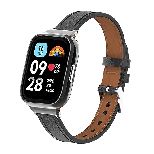 Xisair Armband Kompatibel mit Redmi Watch 3 Active Ersatzband mit Zinklegierung Metallgehäuse Lmitation Lederarmband für Redmi Watch 3 Active Einteiliges Armband Rundumschutz von Xisair