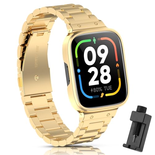 Xisair Armband Kompatibel mit Redmi Watch 3 Active Metallband Ersatz-Edelstahl-Armband mit Schutzhülle für Intelligente Uhr Redmi Watch 3Active Armbänder von Xisair