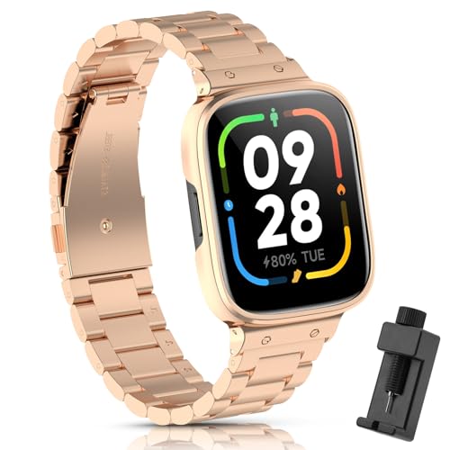 Xisair Armband Kompatibel mit Redmi Watch 3 Active Metallband Ersatz-Edelstahl-Armband mit Schutzhülle für Intelligente Uhr Redmi Watch 3Active Armbänder von Xisair